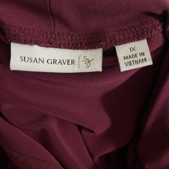 Susan Graver Liquid Knit Cardigan Womens 1X Burgundy 3/4 Sleeve Open Stretch - Picture 6 of 12